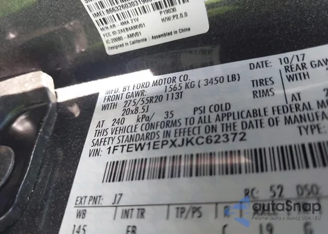 2018 Ford F-150 Xlt из США, поврежденный, VIN 1FTEW1EPXJKC62372